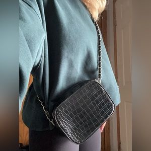 Faux crocodile leather bag with silver chain